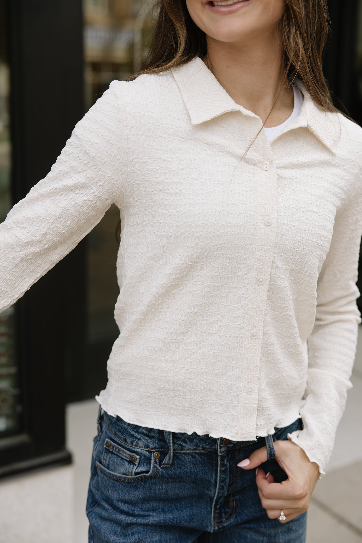 Textured Knit Button Down Shirt