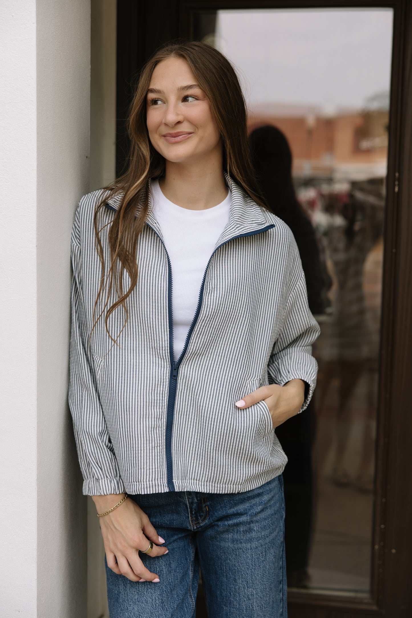 Blue Stripe Zip Up Jacket