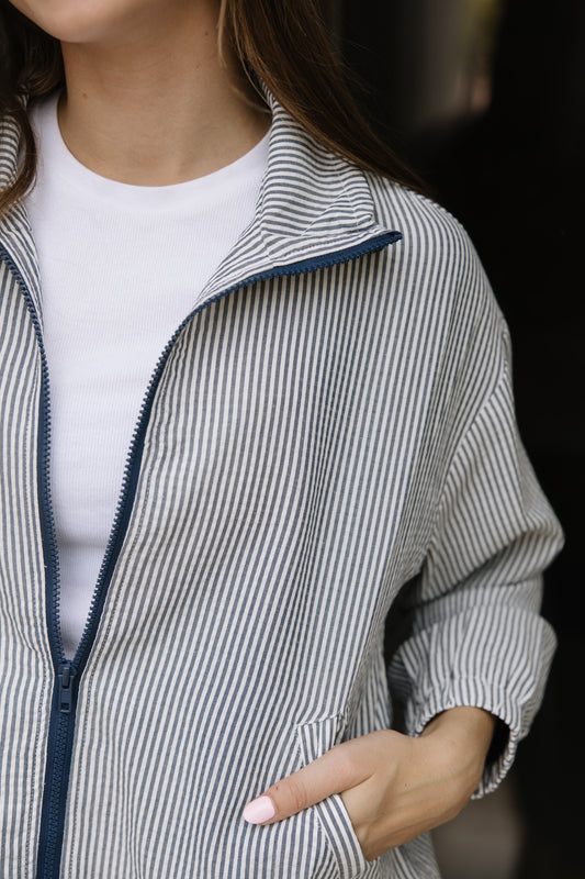 Blue Stripe Zip Up Jacket