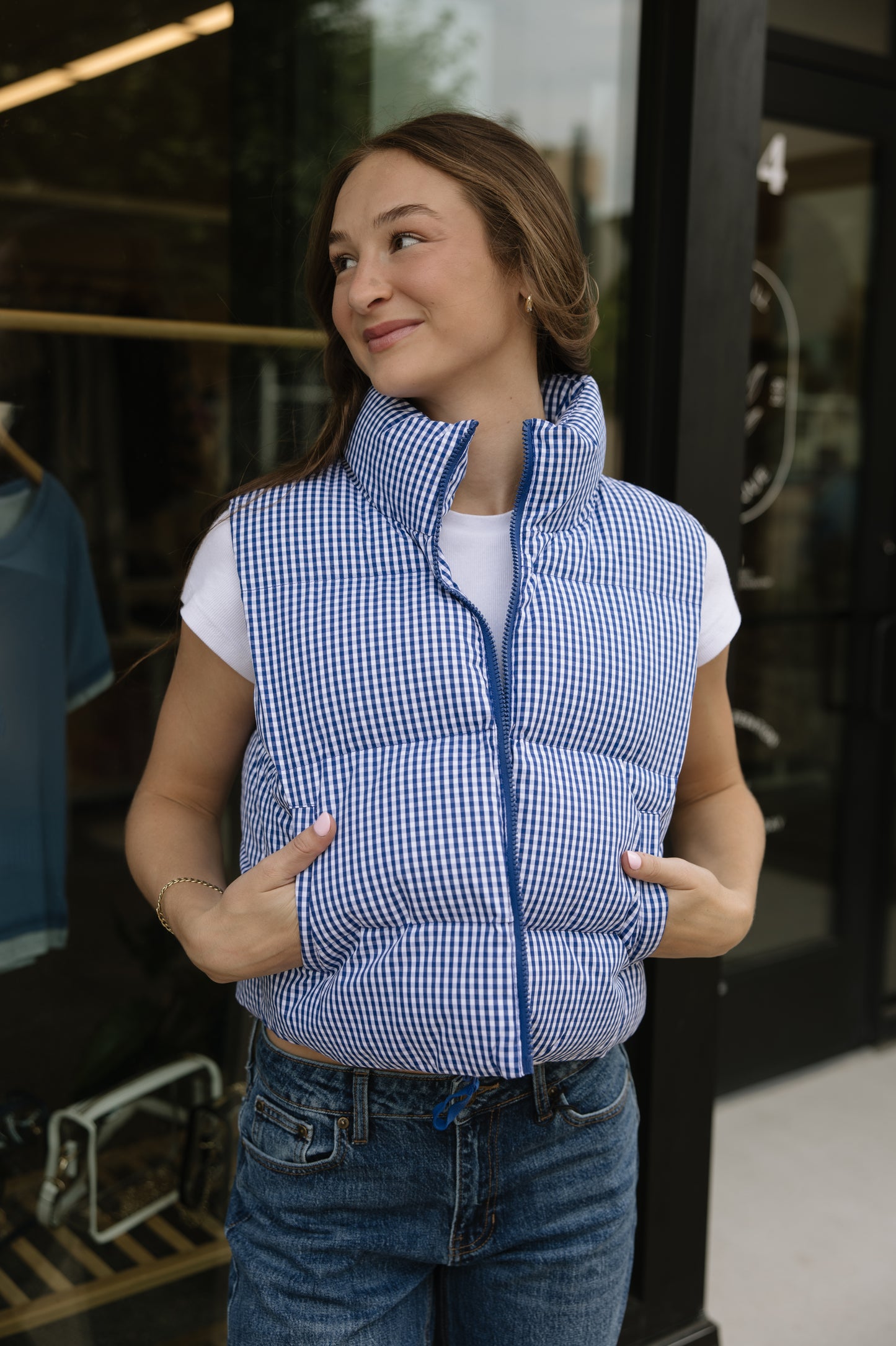 Gingham Puffer Vest