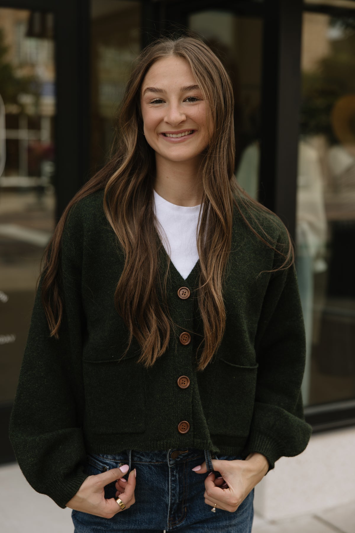 Olive Cuffed Button Cardigan