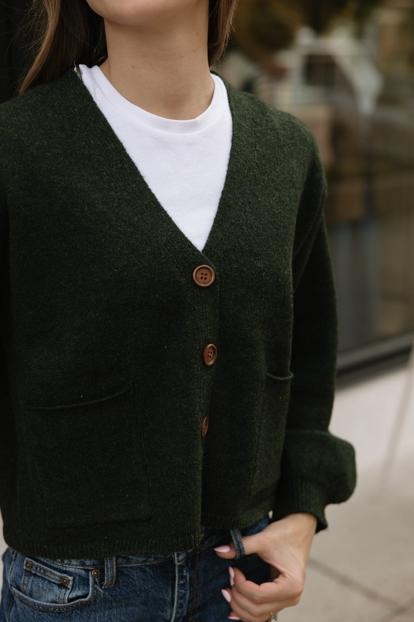 Olive Cuffed Button Cardigan