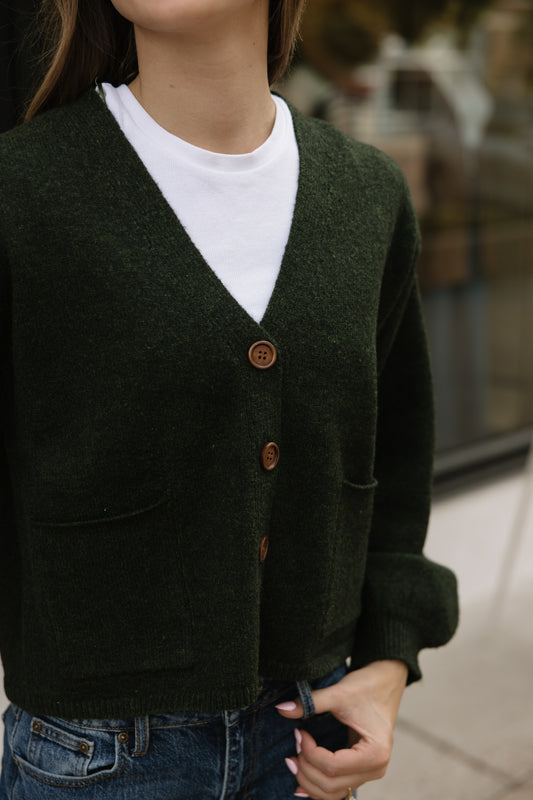 Olive Cuffed Button Cardigan