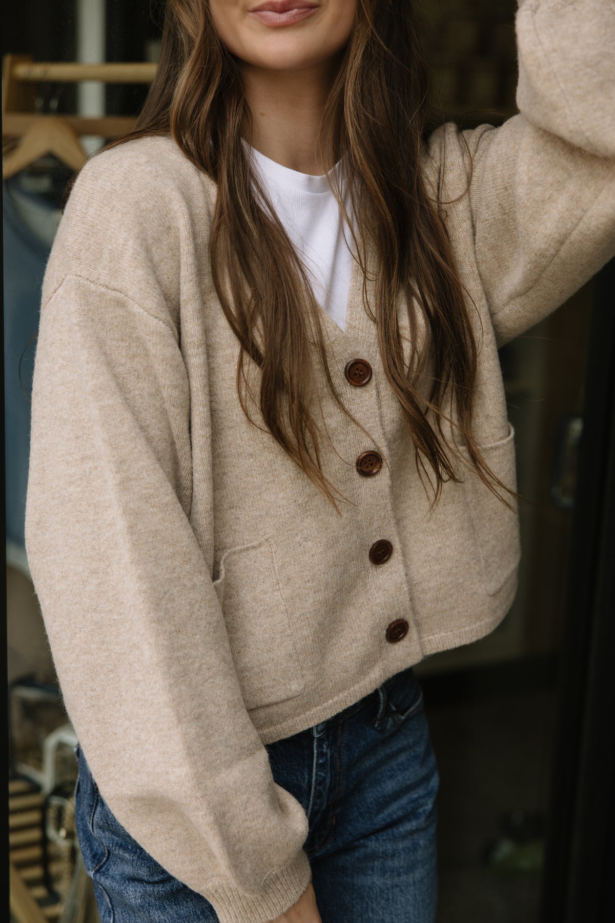 Taupe Cuffed Button Cardigan