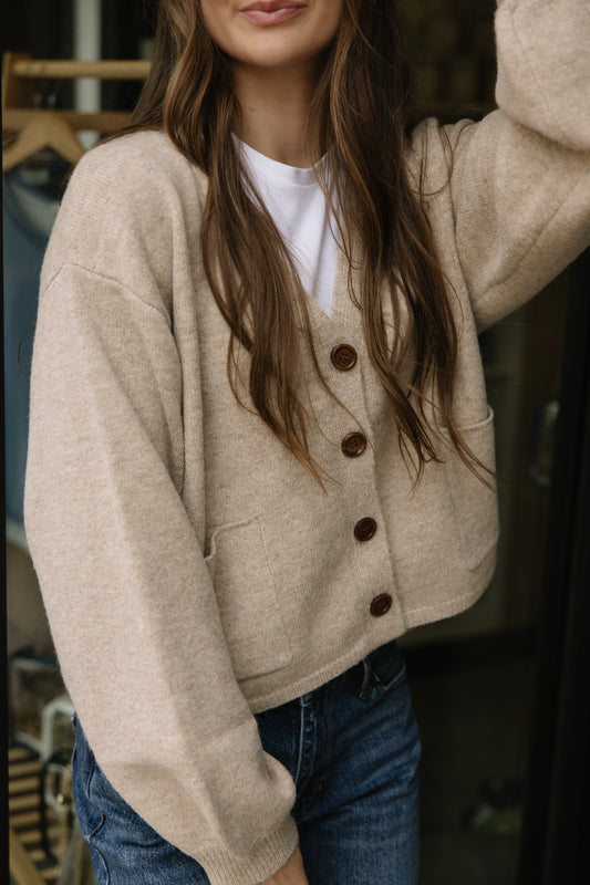 Taupe Cuffed Button Cardigan