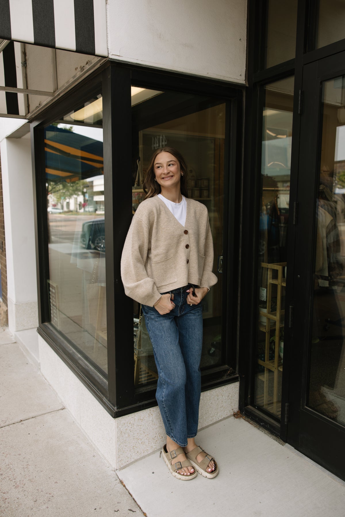 Taupe Cuffed Button Cardigan