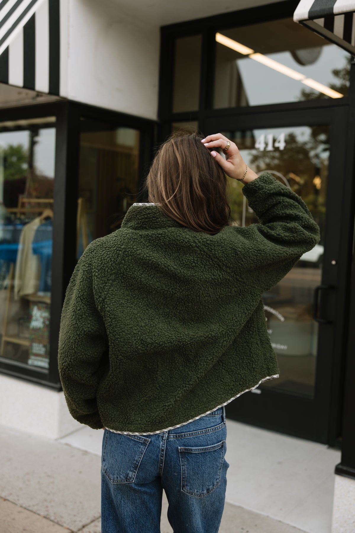 Olive Plaid Color Block Fleece Jacket