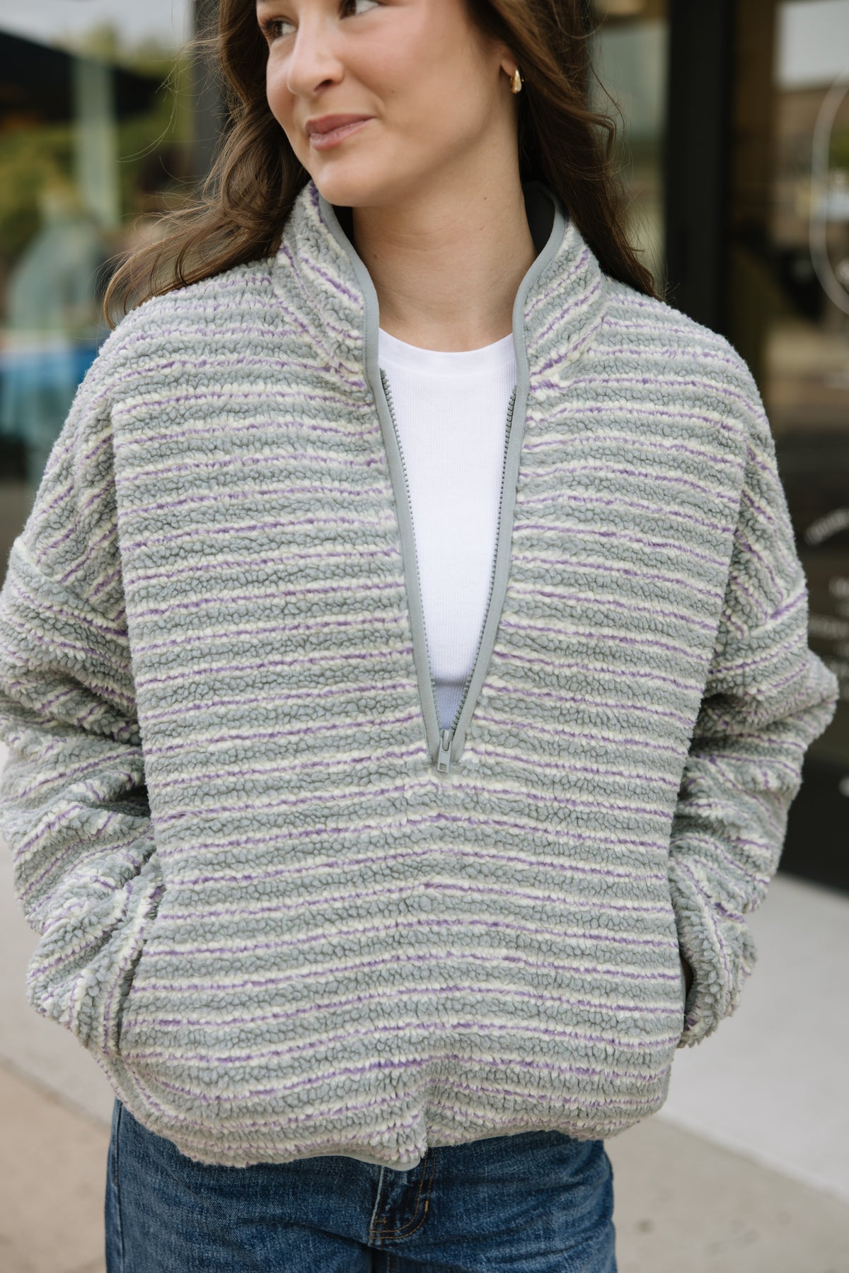 Multi Stripe Sherpa Pullover