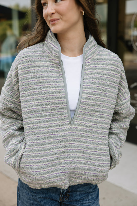 Multi Stripe Sherpa Pullover