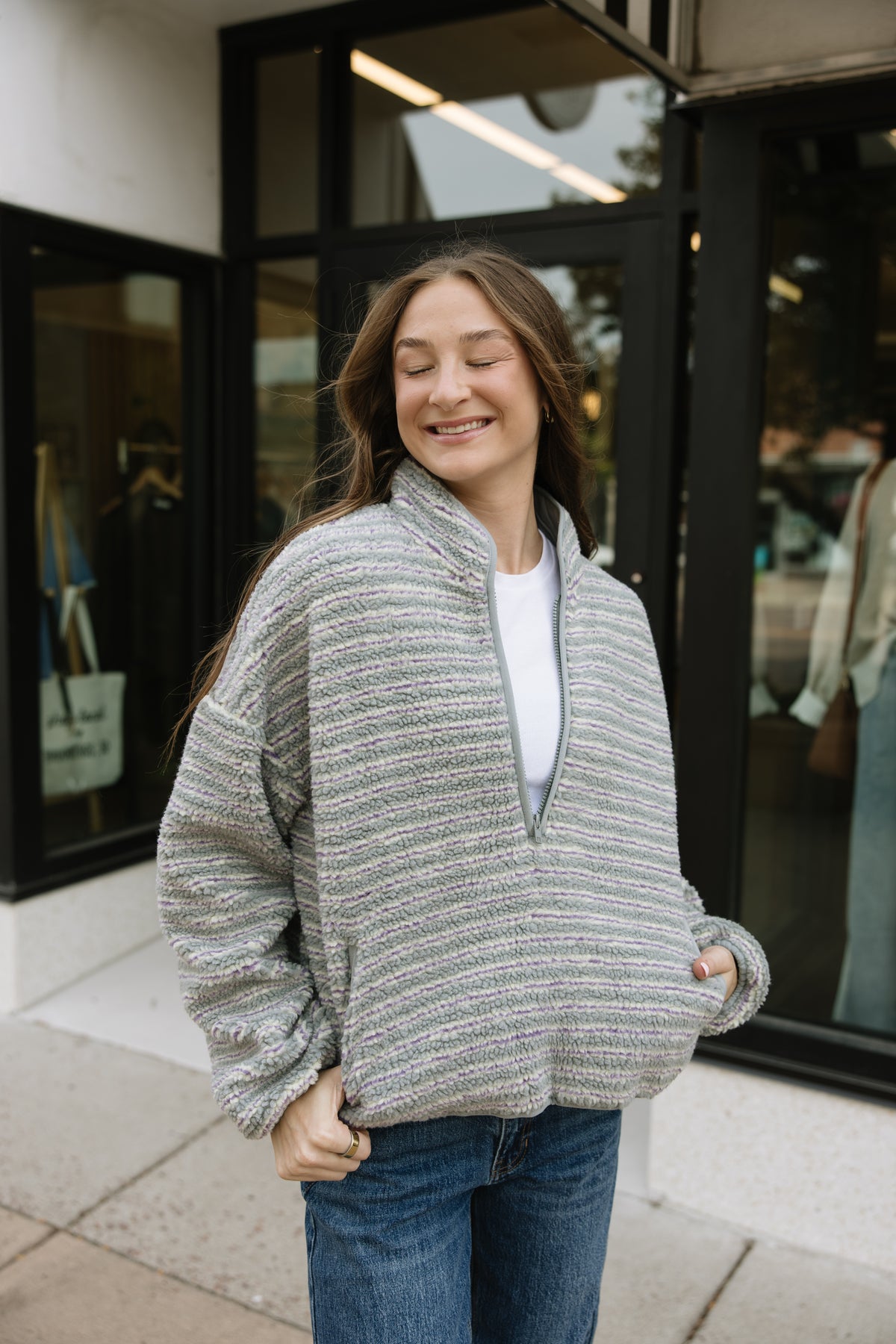 Multi Stripe Sherpa Pullover