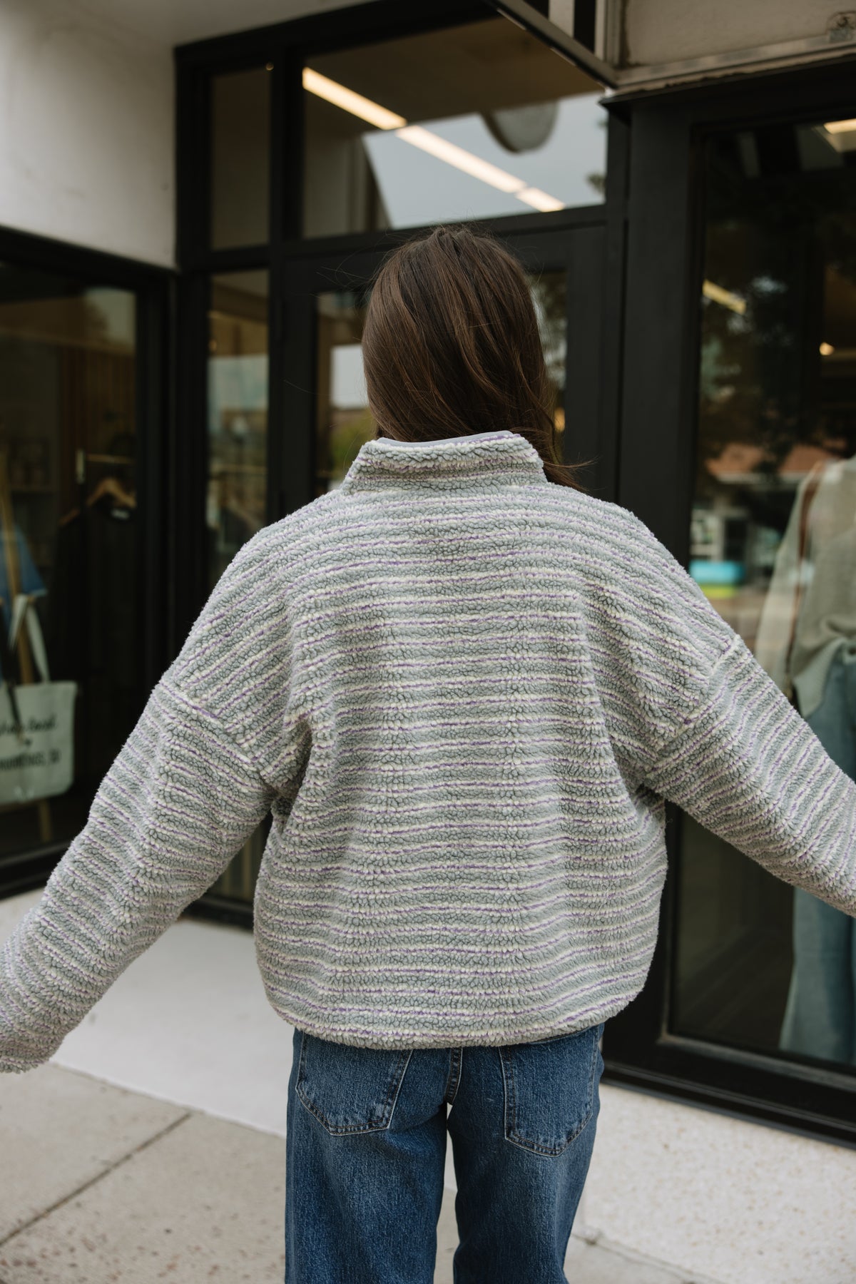 Multi Stripe Sherpa Pullover