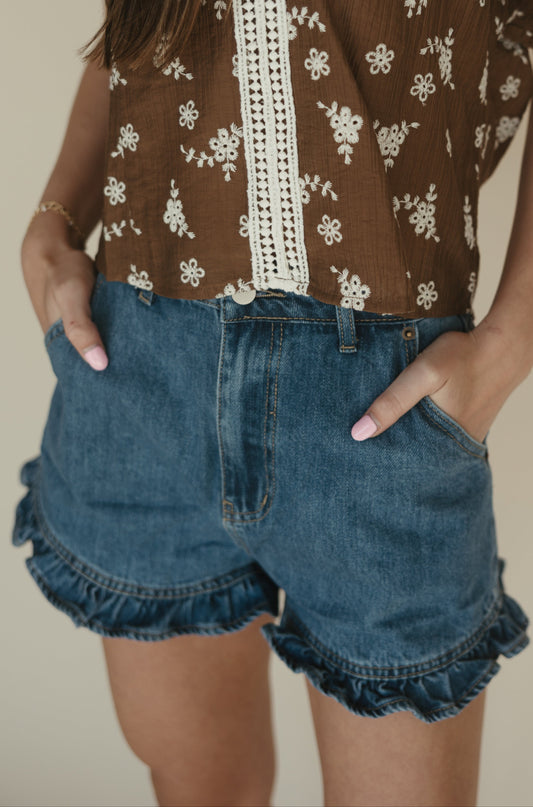 Ruffle Bottom Denim Shorts