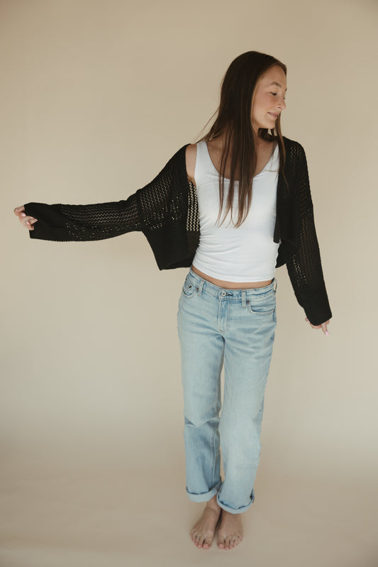 Black Wide Sleeve Crop Cardigan