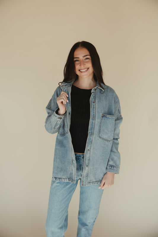 Washed Denim Snap Jacket