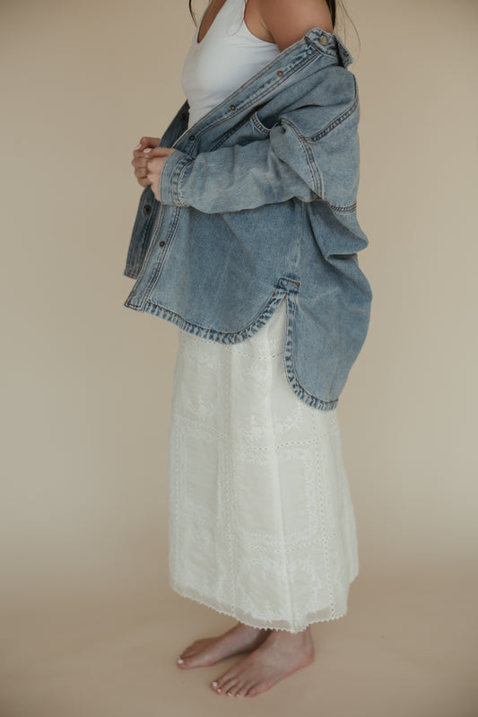 Eyelet Detail Midi Skirt