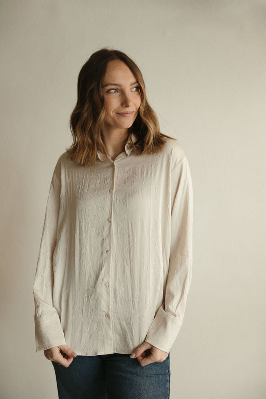 Cream Crinkled Button Down