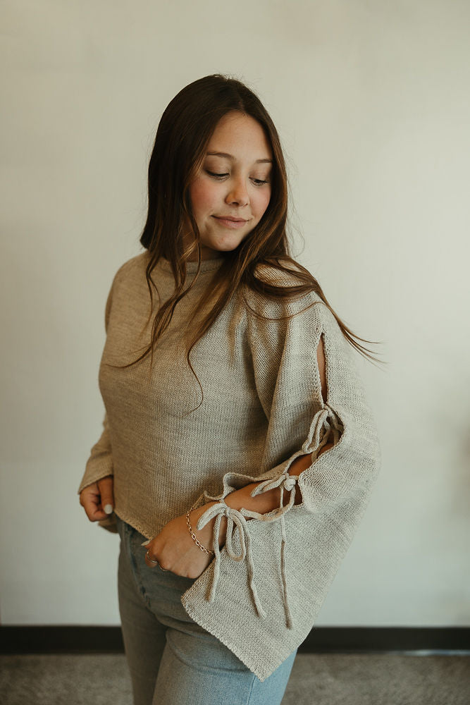 Cropped Tie Sleeve Sweater