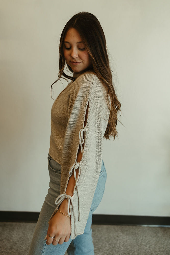 Cropped Tie Sleeve Sweater