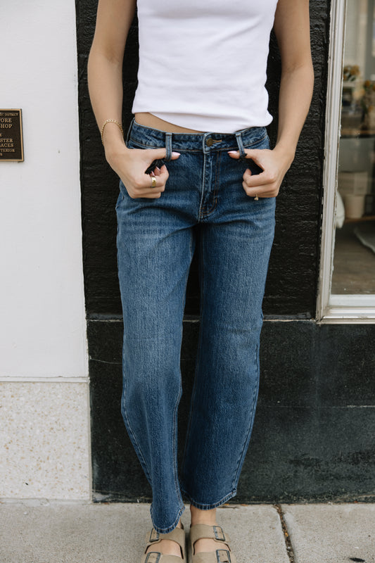 Slight Barrel Dark Denim Jeans