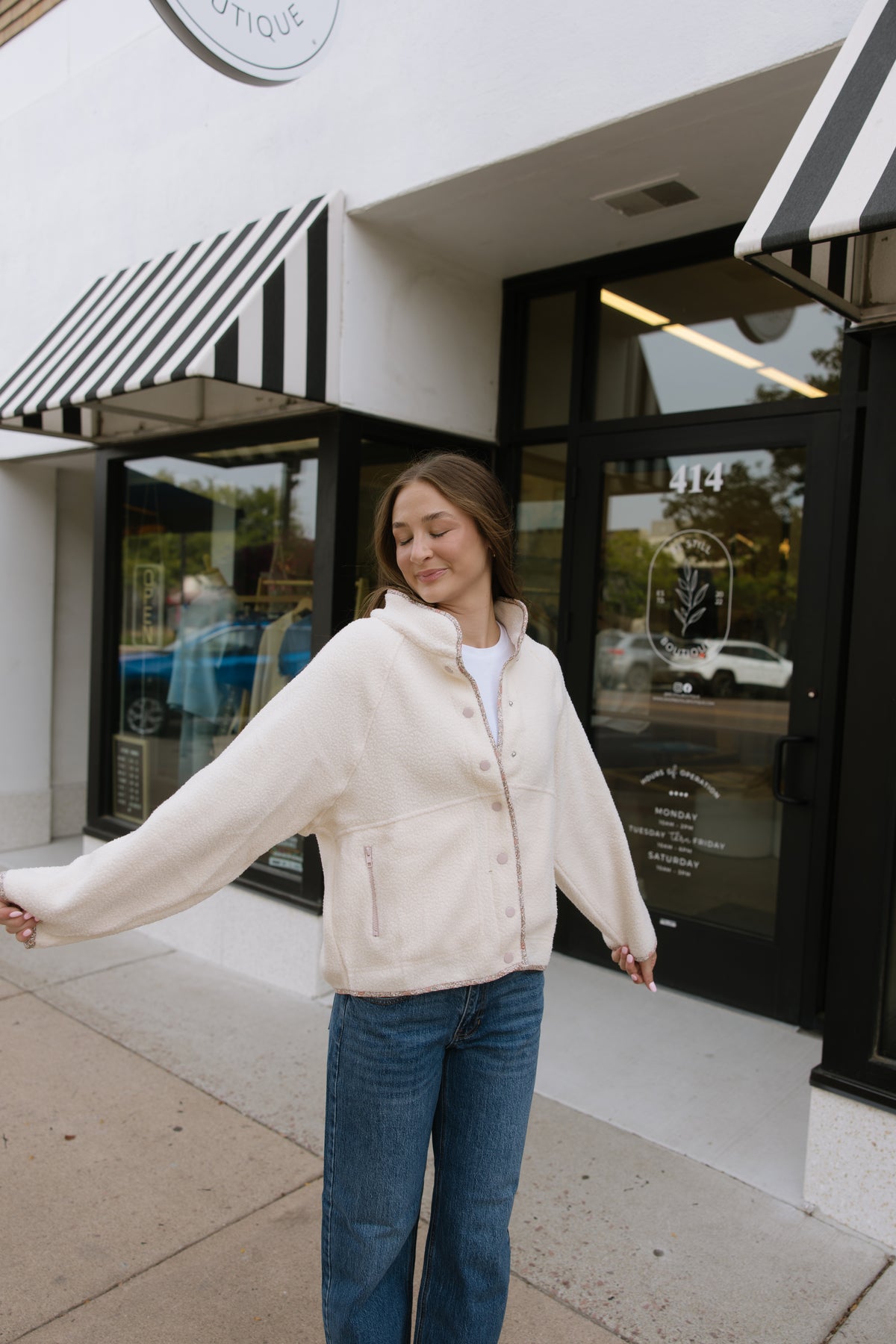 Pink Floral Trim Sherpa Jacket
