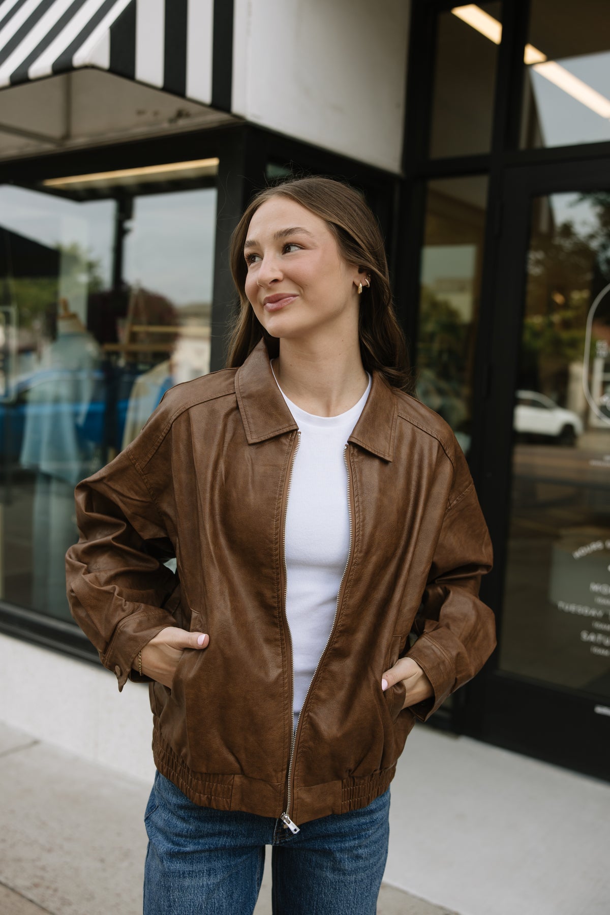 Camel Collared Leather Jacket