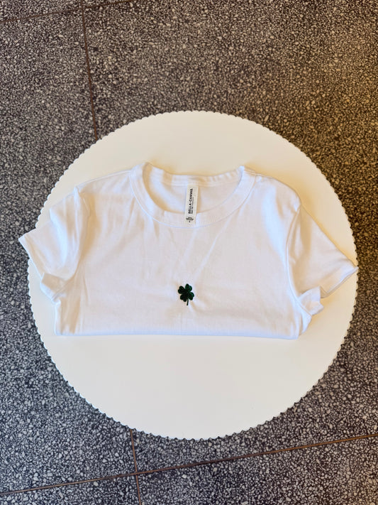 Shamrock White Embroidered Tee