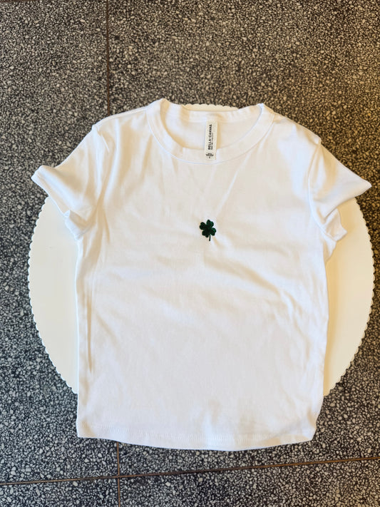 Shamrock White Embroidered Tee