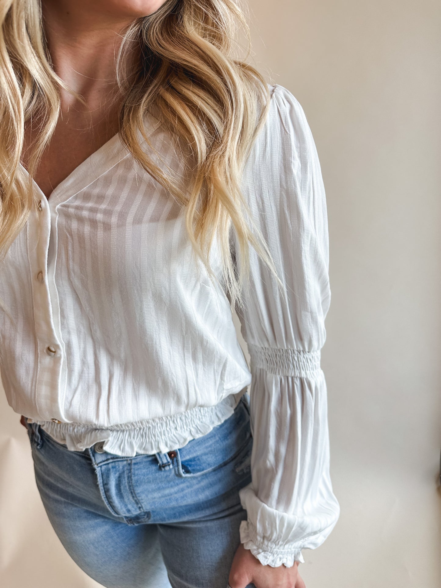 Tube Sleeve V-Neck Blouse