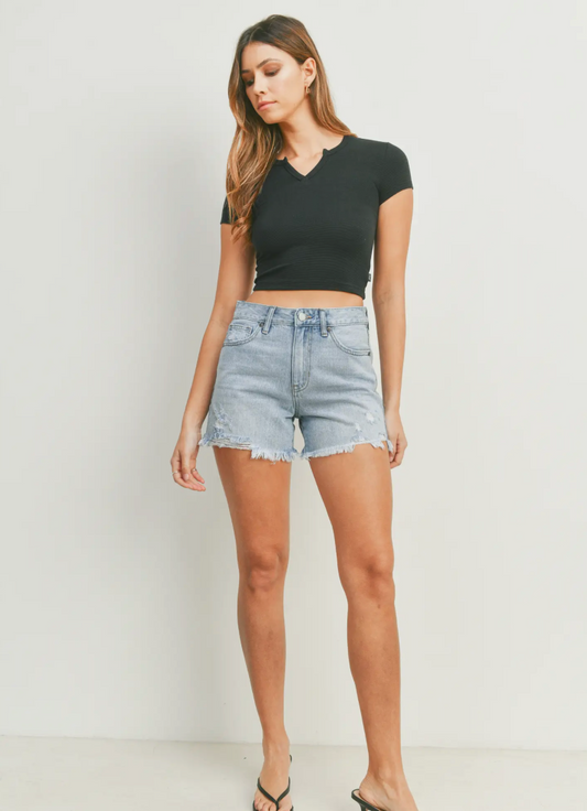 High Rise Light Denim Shorts