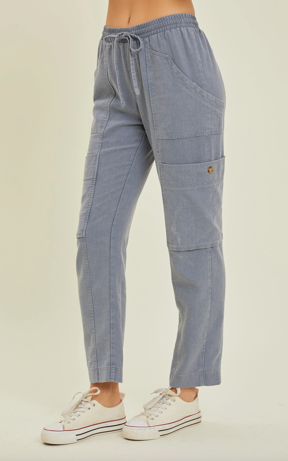 Denim Blue Mineral Washed Cargo Pants