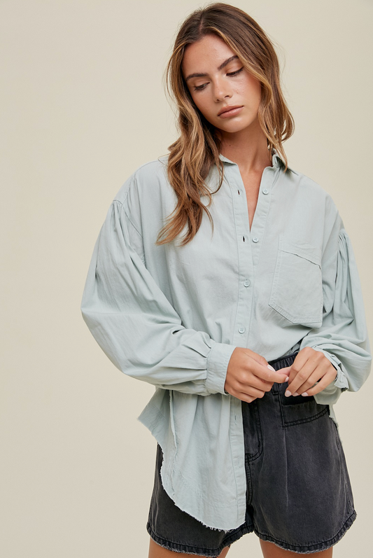 Dusty Blue Balloon Sleeve Top