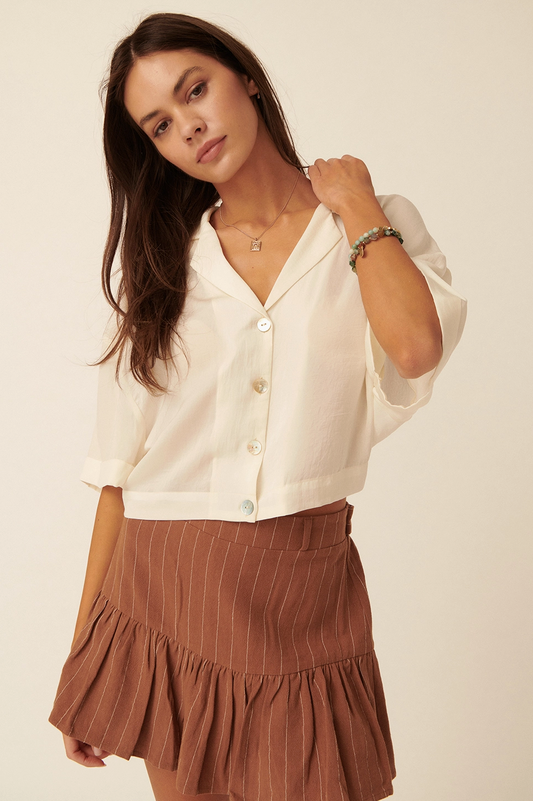Ivory Cropped Button Up