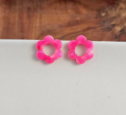 Hot Pink Floral Studs
