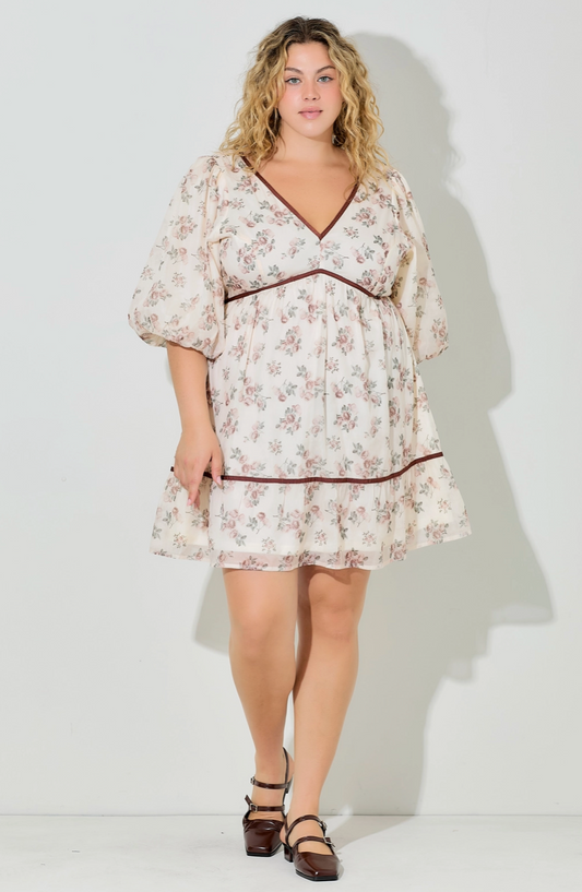 Plus Bubble Sleeve Mini Dress