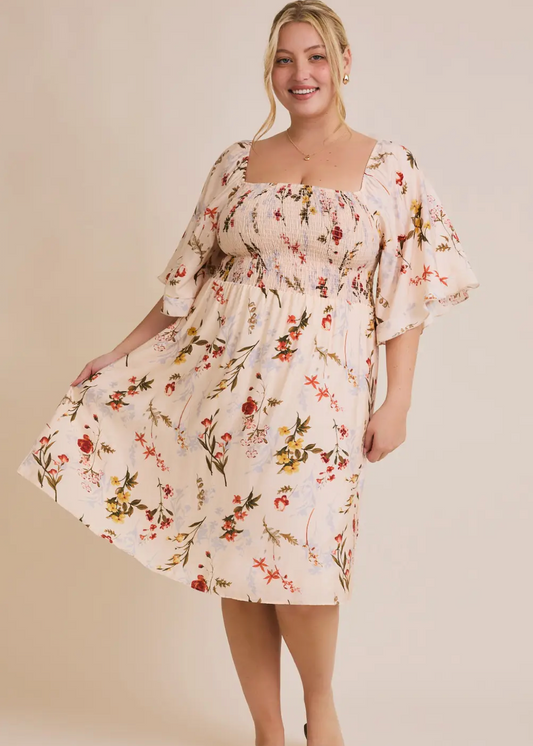 Plus Square Neck Floral Mini Dress