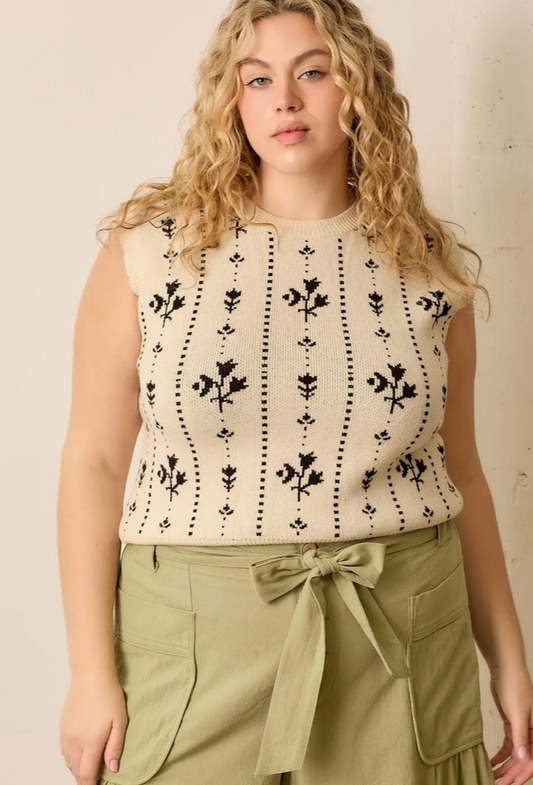Plus Floral Stripe Sweater Vest