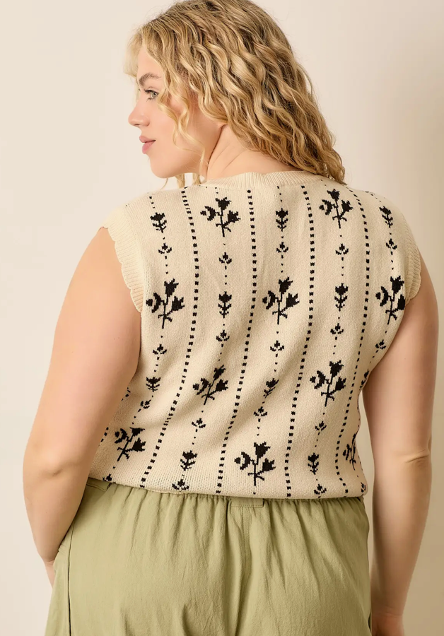 Plus Floral Stripe Sweater Vest