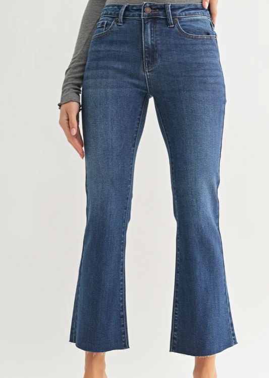 Medium Wash Cropped Flare Jeans