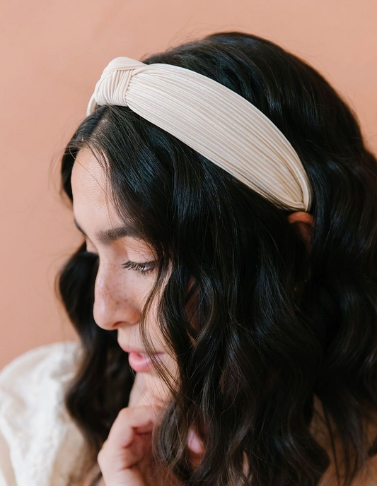 Cream Pleated Headband