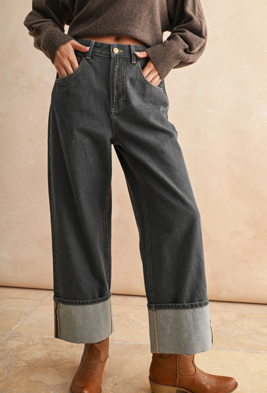 Cuffed Hem Grey Wash Pants