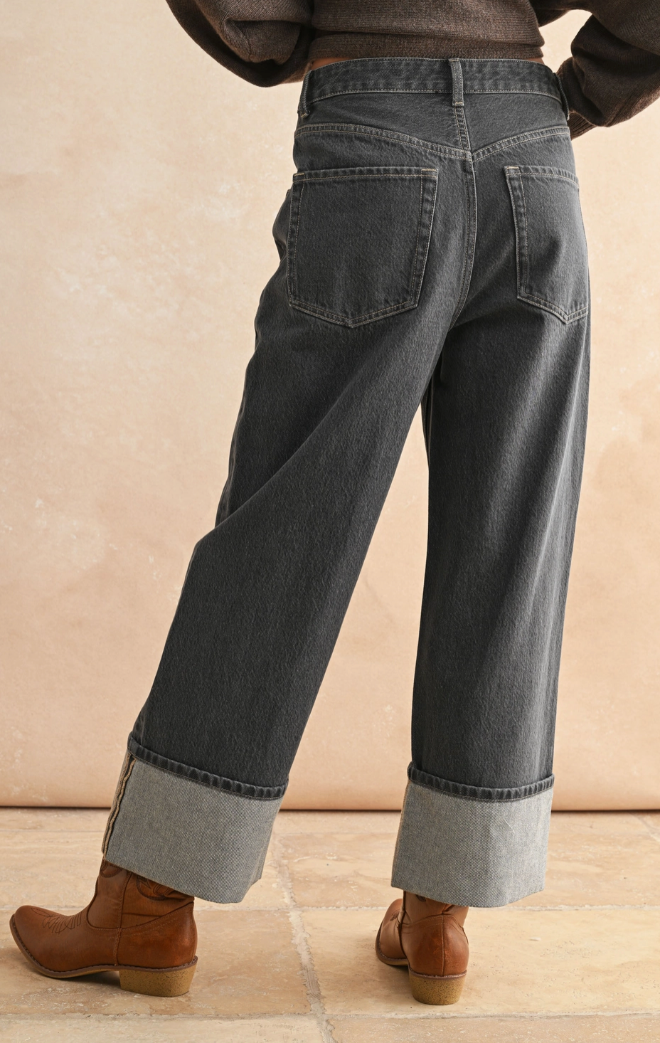 Cuffed Hem Grey Wash Pants