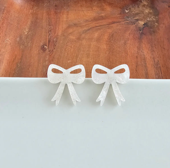White Bow Earrings