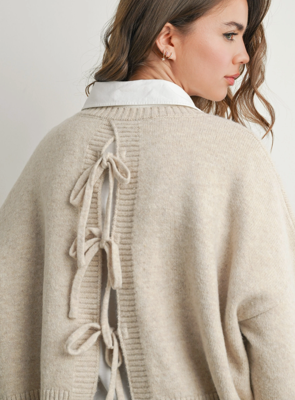 Soft Taupe Tie Back Sweater