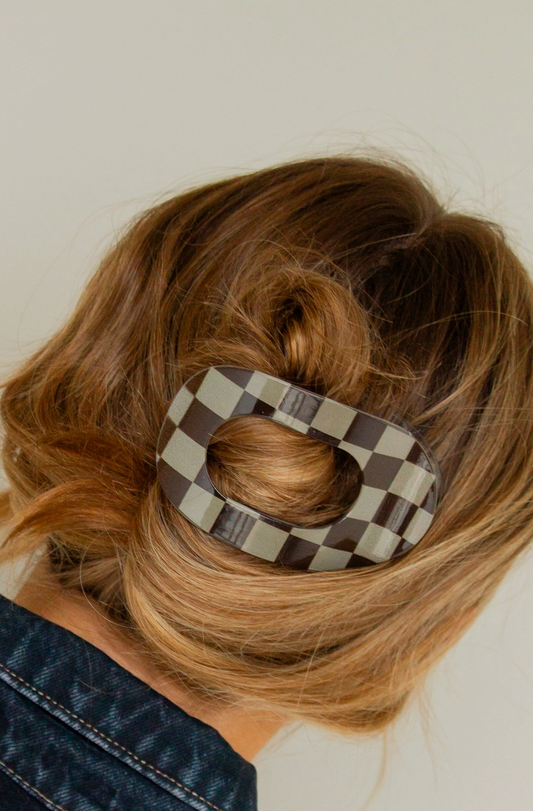 Brown & Black Checkered Flat Clip