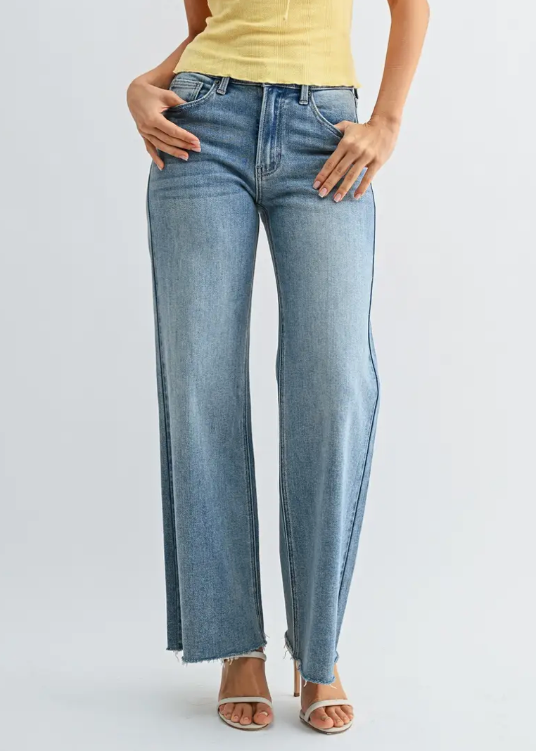 Medium Wash Raw Hem Jeans