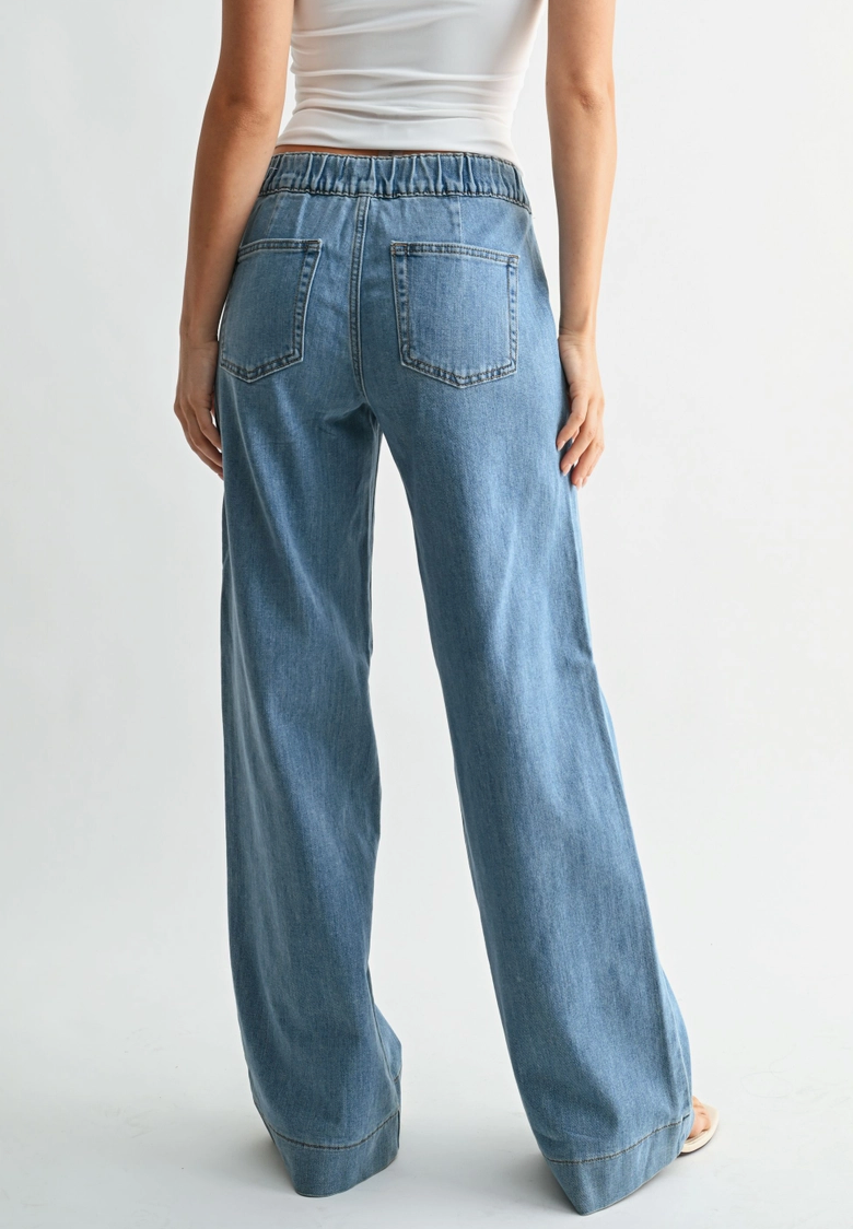 Drawstring Utility Pocket Wide Leg Jeans
