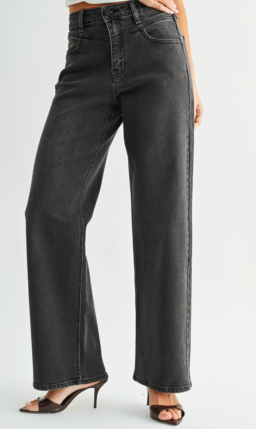 Front Detail Black Washed Jeans