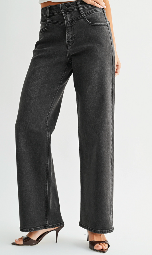 Front Detail Black Washed Jeans