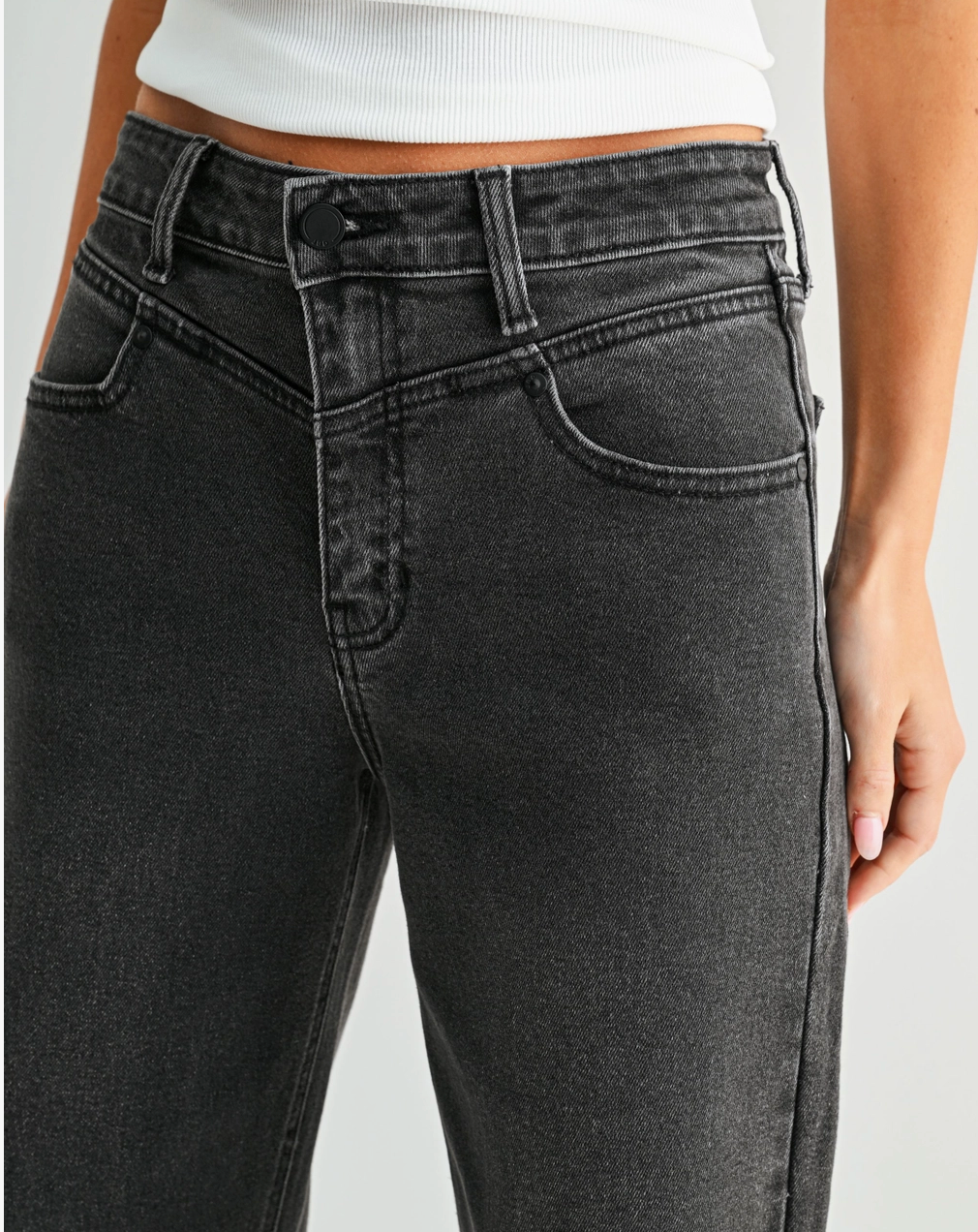 Front Detail Black Washed Jeans