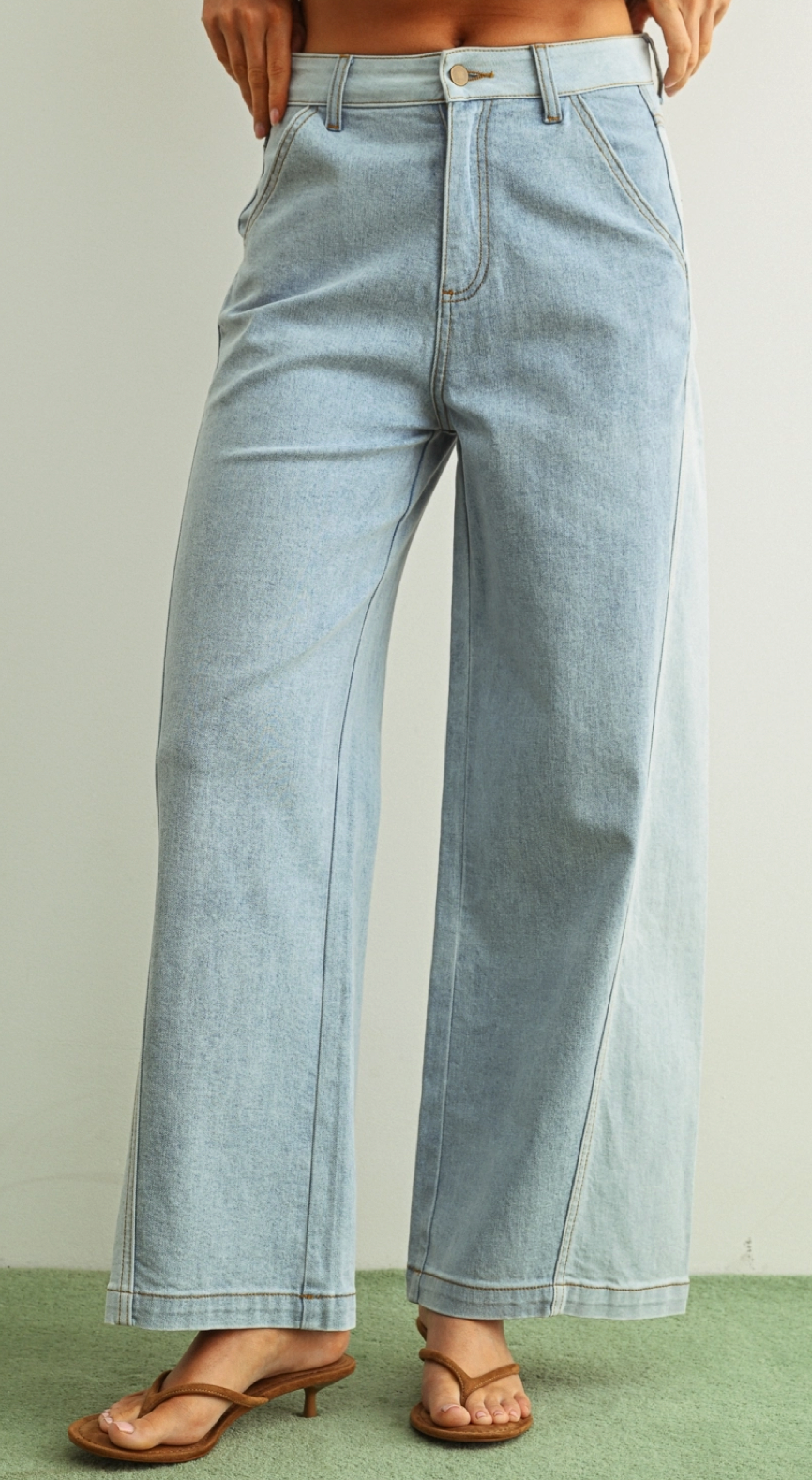 Block Denim Wide Leg Jeans